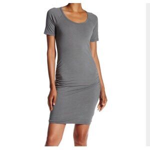 James Perse Dres size large (3) ruched gray short sleeve t-shirt dress nwt